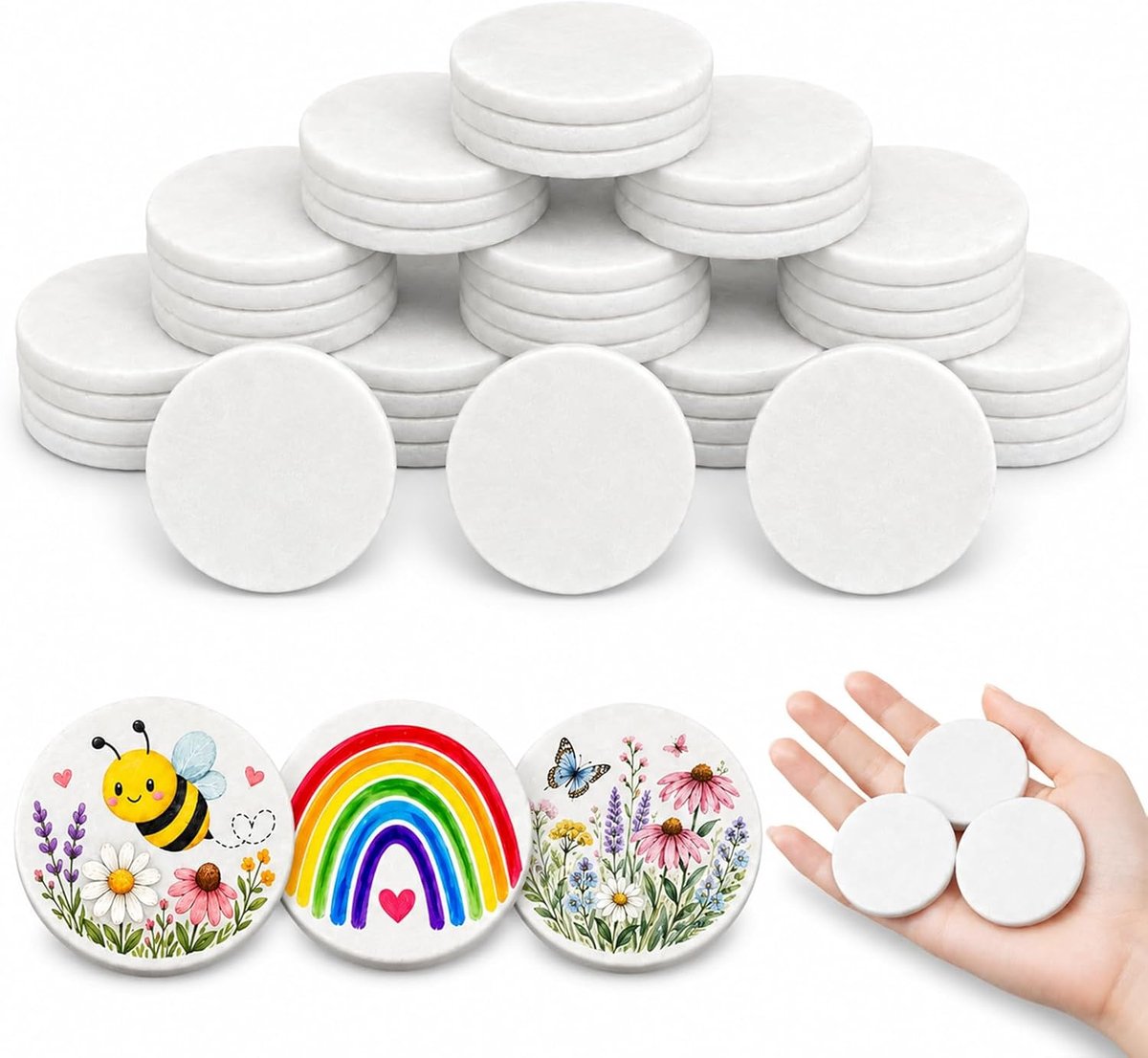 38 stuks stenen om te beschilderen, stenen om te beschilderen, wit, 5 cm, ronde kiezelstenen voor gekleurd schilderen, tuinpotten, aquariumdecoratie, kunsthandwerk