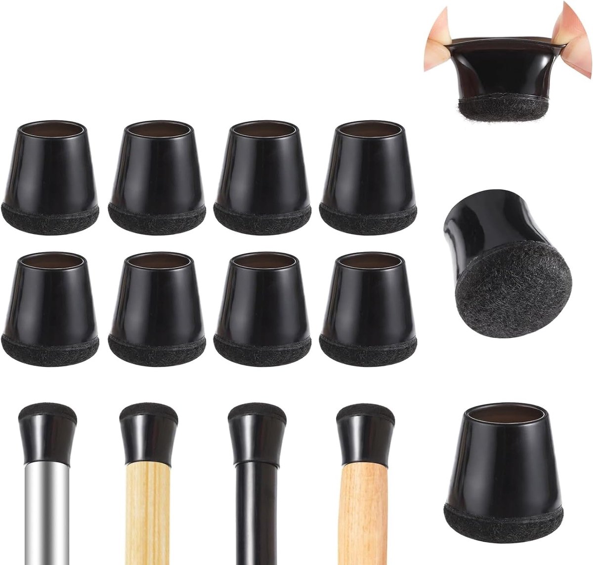 Voetjes voor ronde stoelen, 8 stuks, antislip, siliconen stoelpootbeschermers met vilt, stoeldoppen voor meubels, vloeren, krasbestendig, 14 - 20 mm