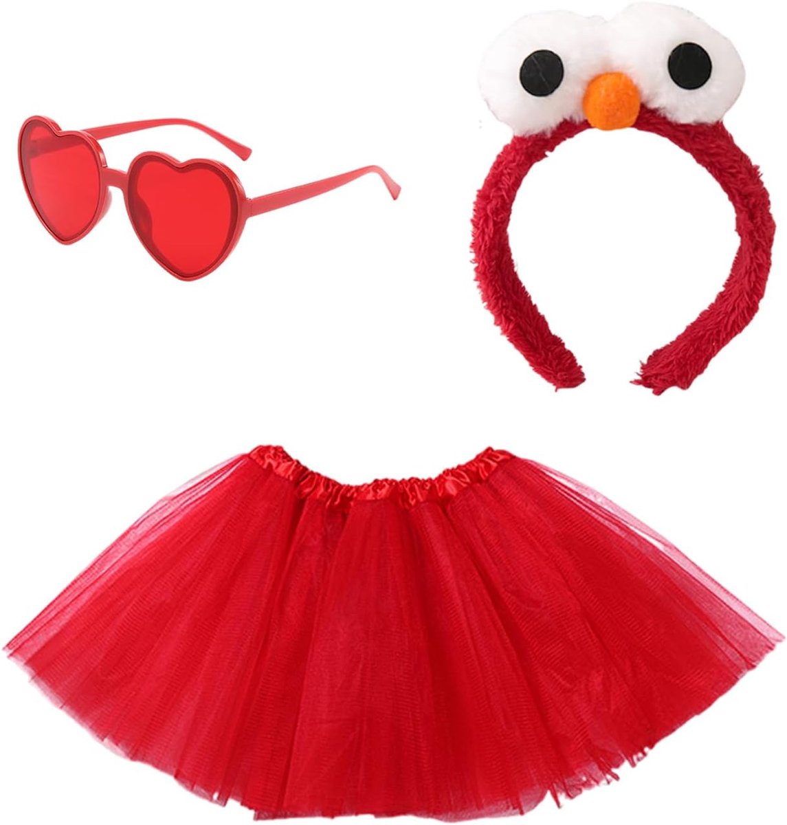 1 mesh-rok, 1 cartoon-hoofdband en 1 bril, feestkledingaccessoires, podiumperformance-kleding, creatieve kledingaccessoires., rood, M