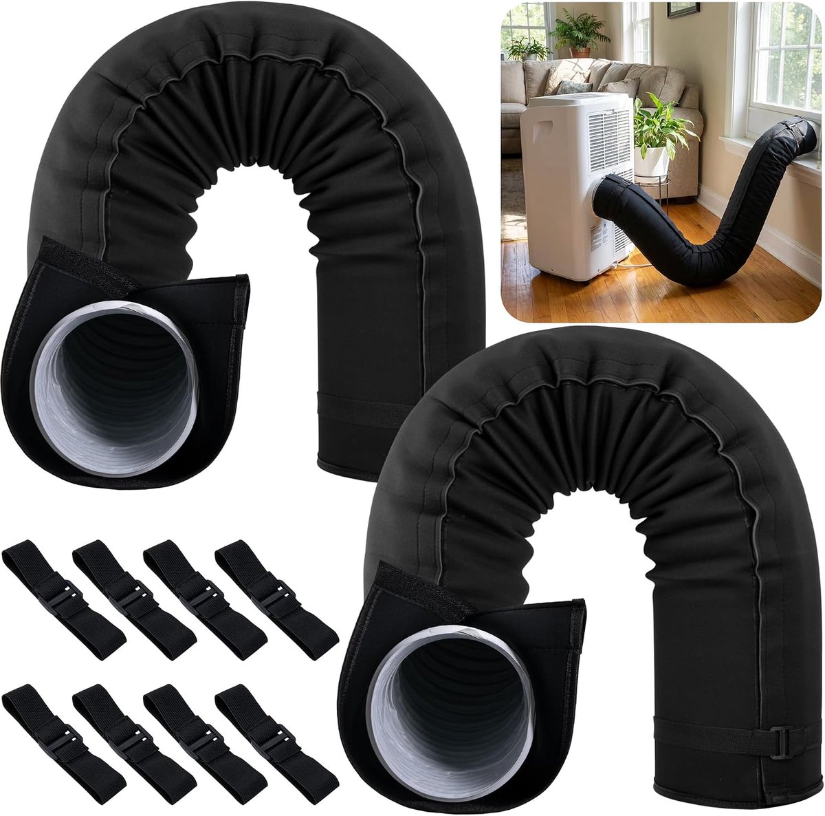 150X50CM Slangafdekking voor draagbare airconditioners - AC-slangafdekking - wasbare airconditioners-slangafdekking - Geïsoleerde beschermhoes voor 5 en 5,9 inch diameter kanaal (B-2 stuks, Zwart-B)