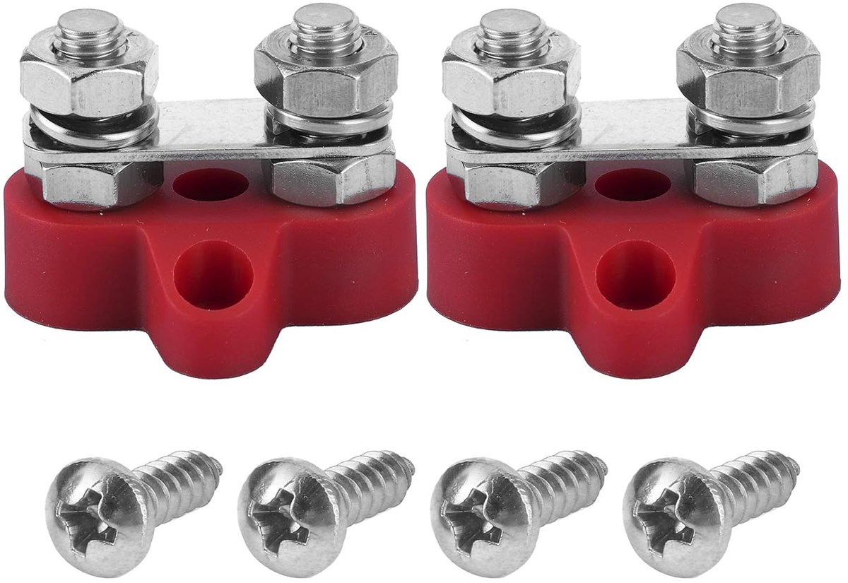 2 stks 5/16 inch M8 Nylon Terminal Studs met 4 Montageschroeven, Terminal Stud Zware Bedrading Junction Block Onderdelen voor 48 V Vrachtwagens RVs Boten