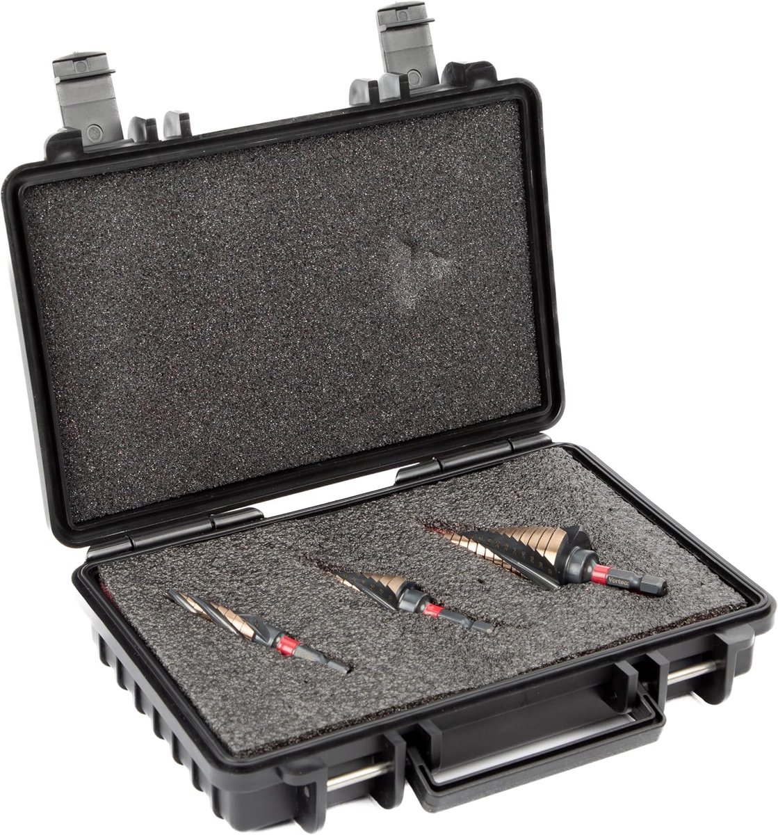 Tools Vorteck HSS Cobalt trapboorset, 3-delig, 4-32 mm, 5% kobalt sneldraaistaal, Quick-Lock zeskantschacht voor roestvrij staal en plaatstaal, metaalboorset, elektrisch handwerk, professioneel