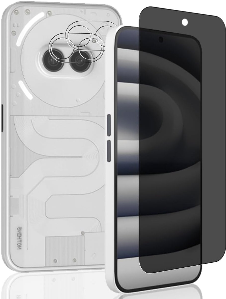 Privacy voor Nothing Phone 2A, gehard glas, 9H / anti-spion, 1 stuks privacy gehard glas + 2 camerabeschermfolies, beschermfolie voor Nothing Phone 2A
