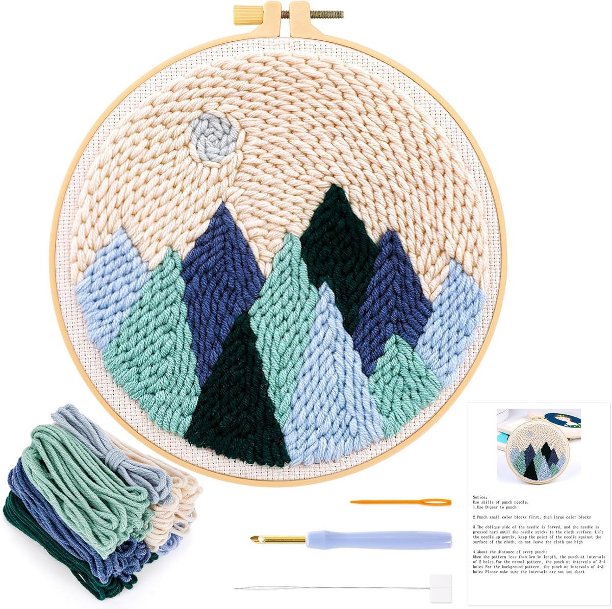 Kits voor kinderen en volwassenen, tapijt haken beginnerskit met bospatroon, doe-het-zelf handwerk borduurkits met hoepels, instructie, ponsnaald, stof, garens