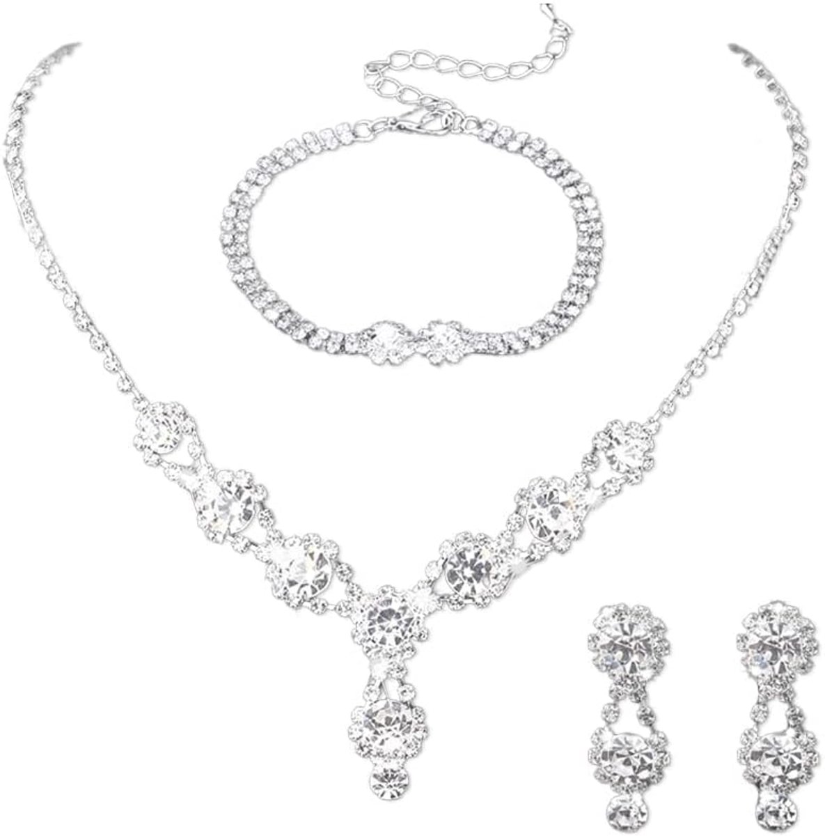 Sieradenset voor dames, zirkonia, sieradenset met halsketting, armbanden en oorbellen, geschenken voor vrouwen, verstelbare sieraden