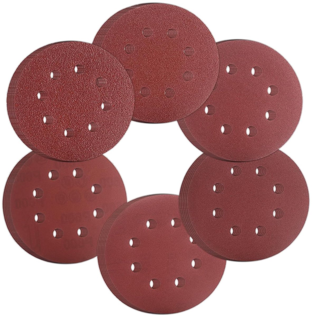 Schuurpapier voor schuurmachine, 125 mm, 120 stuks | Schuurschijven voor vlakschuurmachine, korrel 60/100/150/240/320/600, schuurpapier met 8 gaten voor muren, metaal