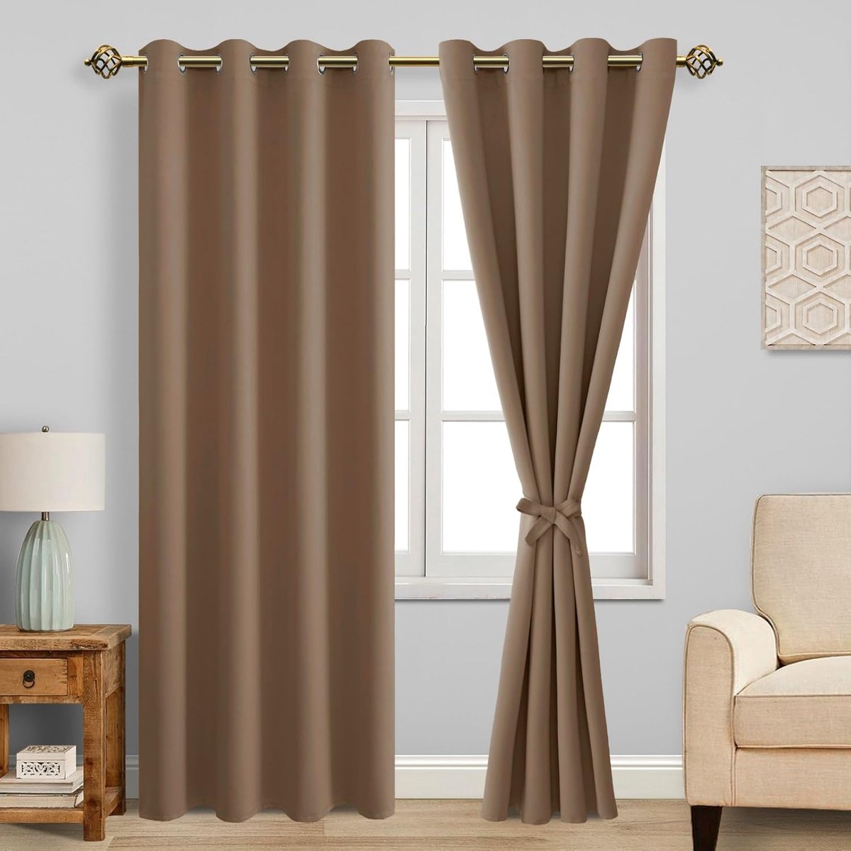 Verduisterende gordijnen, inslagringen, voor slaapkamer, woonkamer, cappuccino, 2 stuks, 215 x 132 cm (H x B)