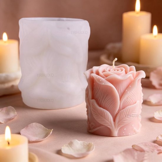 Set van 2 rozen siliconen kaarsvormen 3D rozenvorm & rozenknop kaarsen gietvorm Valentijnsdag & romantische decoratie — afbeelding 2