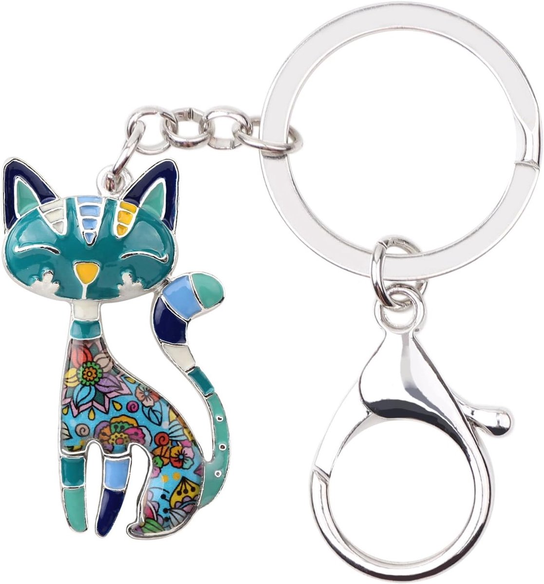 Zittende kat sleutelhanger kitten vormige sleutelhanger autosleutel bedels cadeau, emaille huisdier portemonnee handtas hanger (lucht), Hemel, 42mm x 25mm