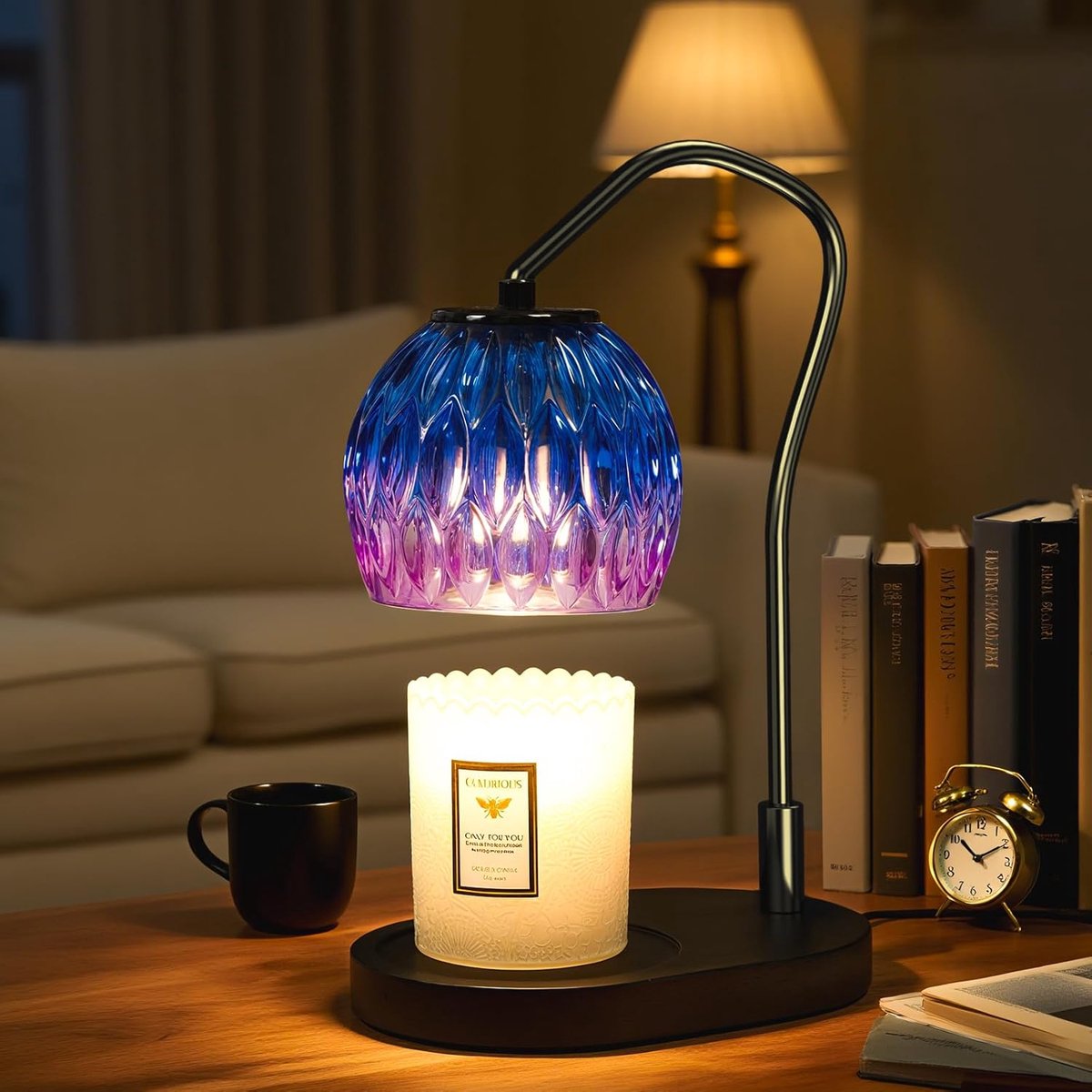 Kaarsverwarmerlamp met timer en 4-standen dimmer, elektrische waswarmer voor potkaarsen, zwarte woondecoratie met 2 lampen, cadeau voor vrouwen, mannen, housewarming