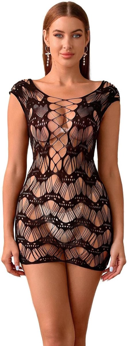Dameslingerie, mini-jurk, panty, netpanty, gestreept, sexy heuprok, partyjurk, clubwear, sexy huidjurk