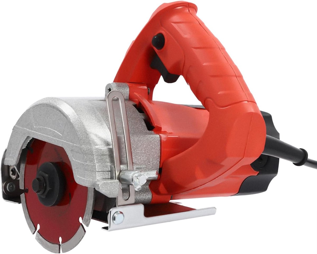 Tegelsnijder, handcirkelzaag, 1580 W, 110 mm, zaagdiepte van 0-34 mm, verstelbaar, hellingshoek van 0-45 graden, incl. 2 zaagbladen voor hout en steen, ideaal voor doe-het-zelf en bouw