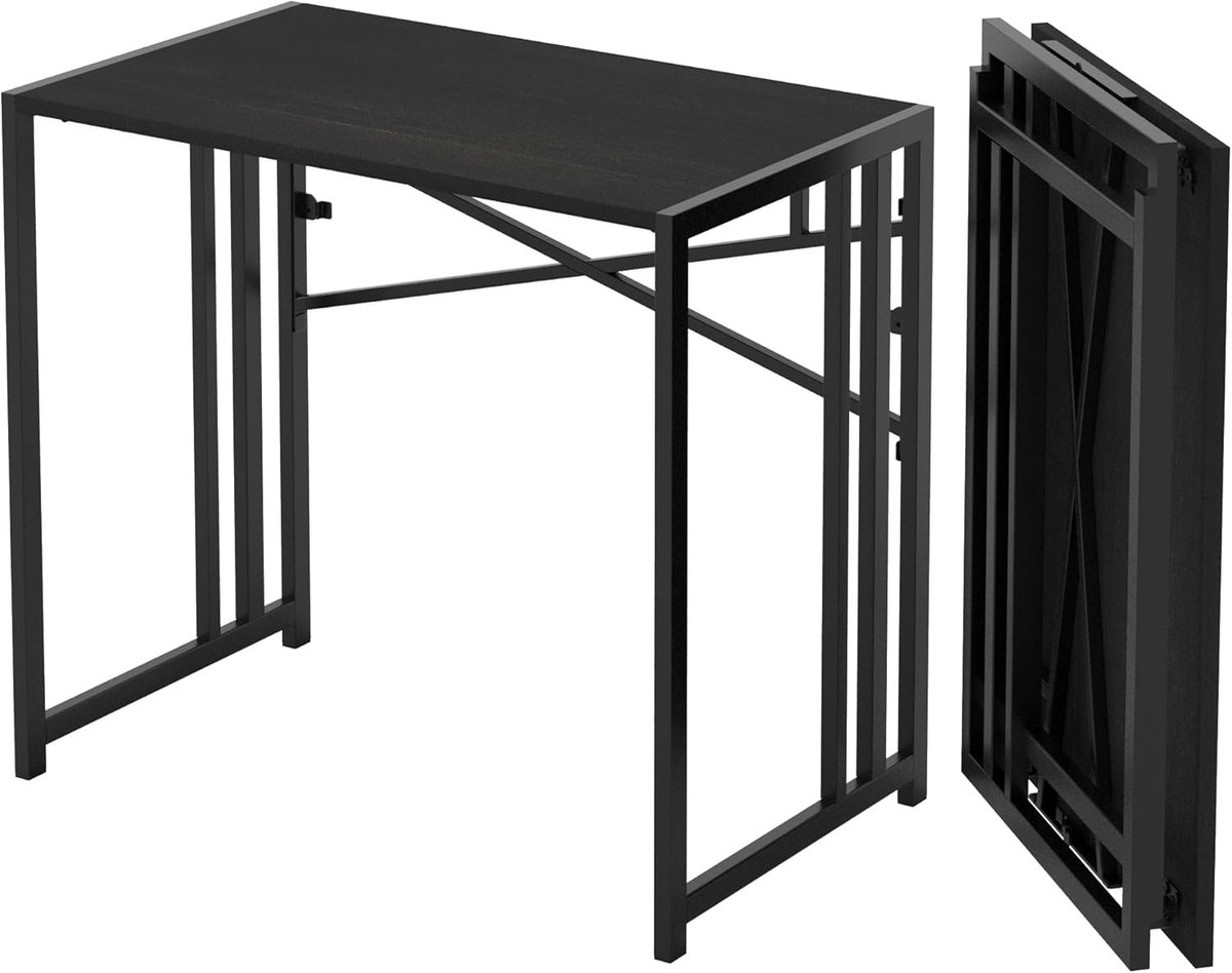 Smal opvouwbaar computerbureau 88,9 cm, schrijftafel, gamingcomputerbureau voor kleine ruimtes, geen montage nodig, kleine kantoortafel, zwart