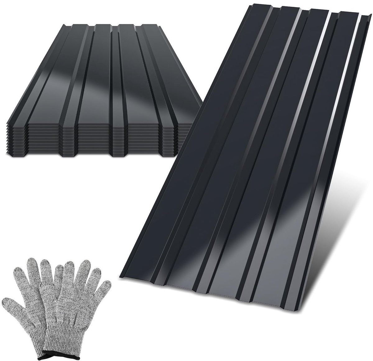 Dakplaten, 24 stuks, 115 x 45 cm, trapeziumplaat, set, antraciet, staal, dakplaat, 0,25 mm, voor tuinhuis, carport, gereedschapsschuur, incl. handschoenen ca. 6 m²