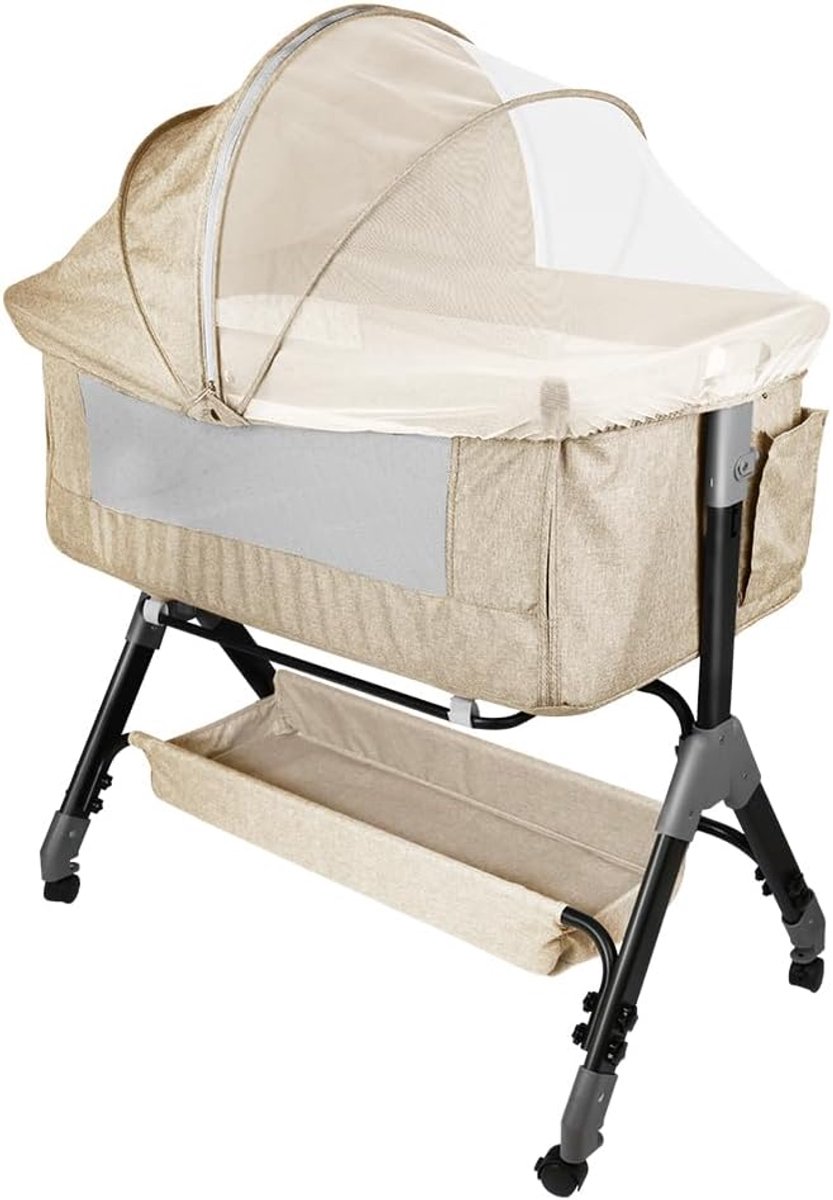 Wieg, in hoogte verstelbare wieg voor pasgeborenen, opvouwbaar reisbed met wasbare matras en reistas -Kinderbedje met 4 Hoogte Levels -104 * 52 * 100-110 cm - gebroken wit