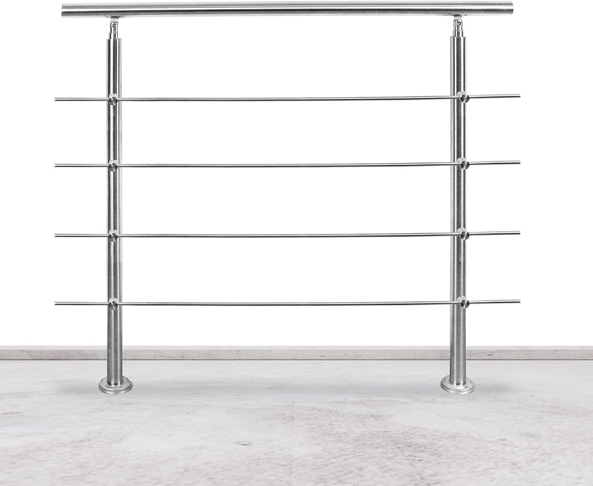 Stalen leuning, trapleuning met 4 dwarsbalken voor balkon, trappen, binnen en buiten (120 cm)
