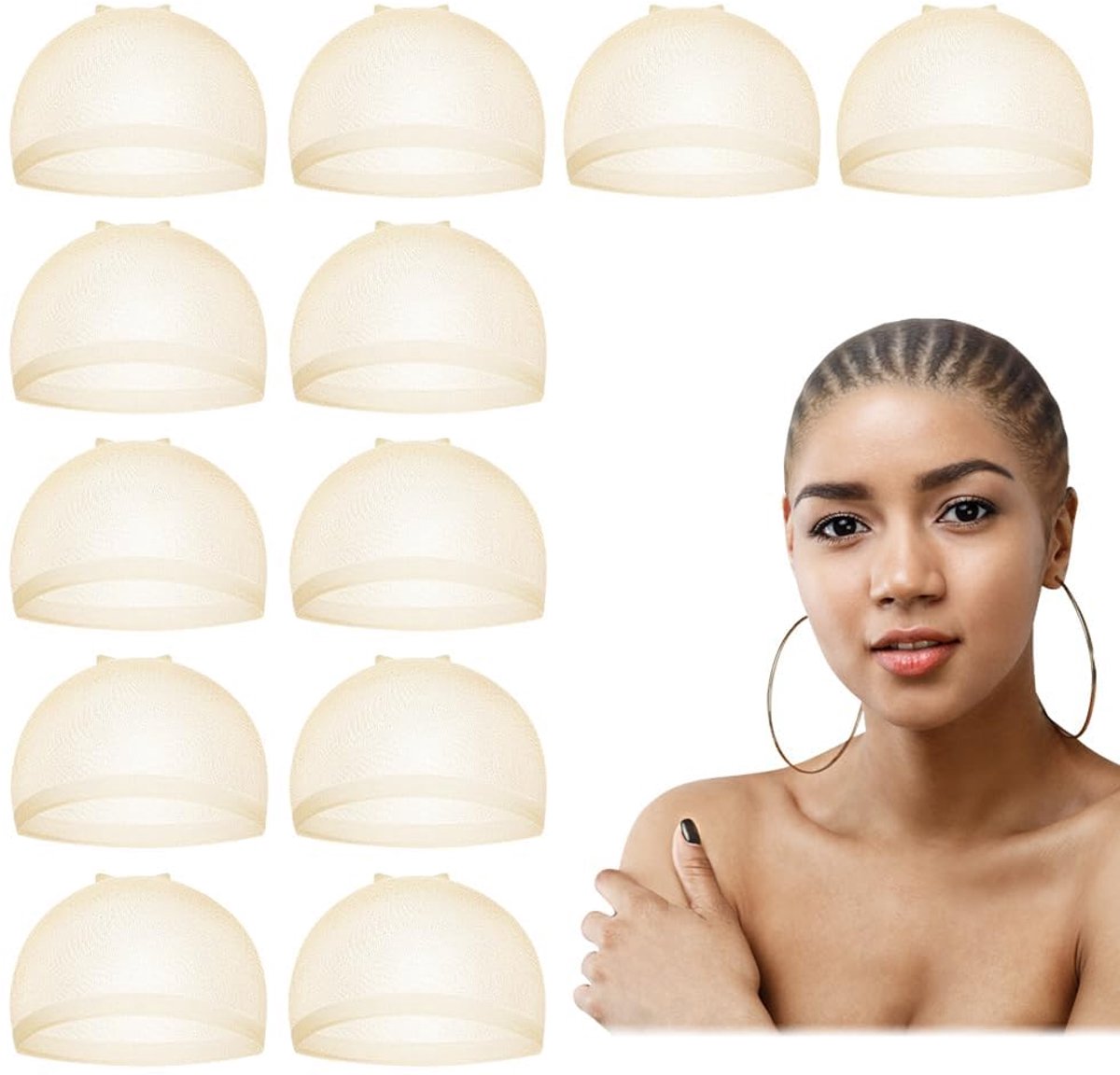 24 stuks pruikkapjes, pruikkapje van nylon, dun elastisch weefsel, ademend net voor pruiken (Beige)
