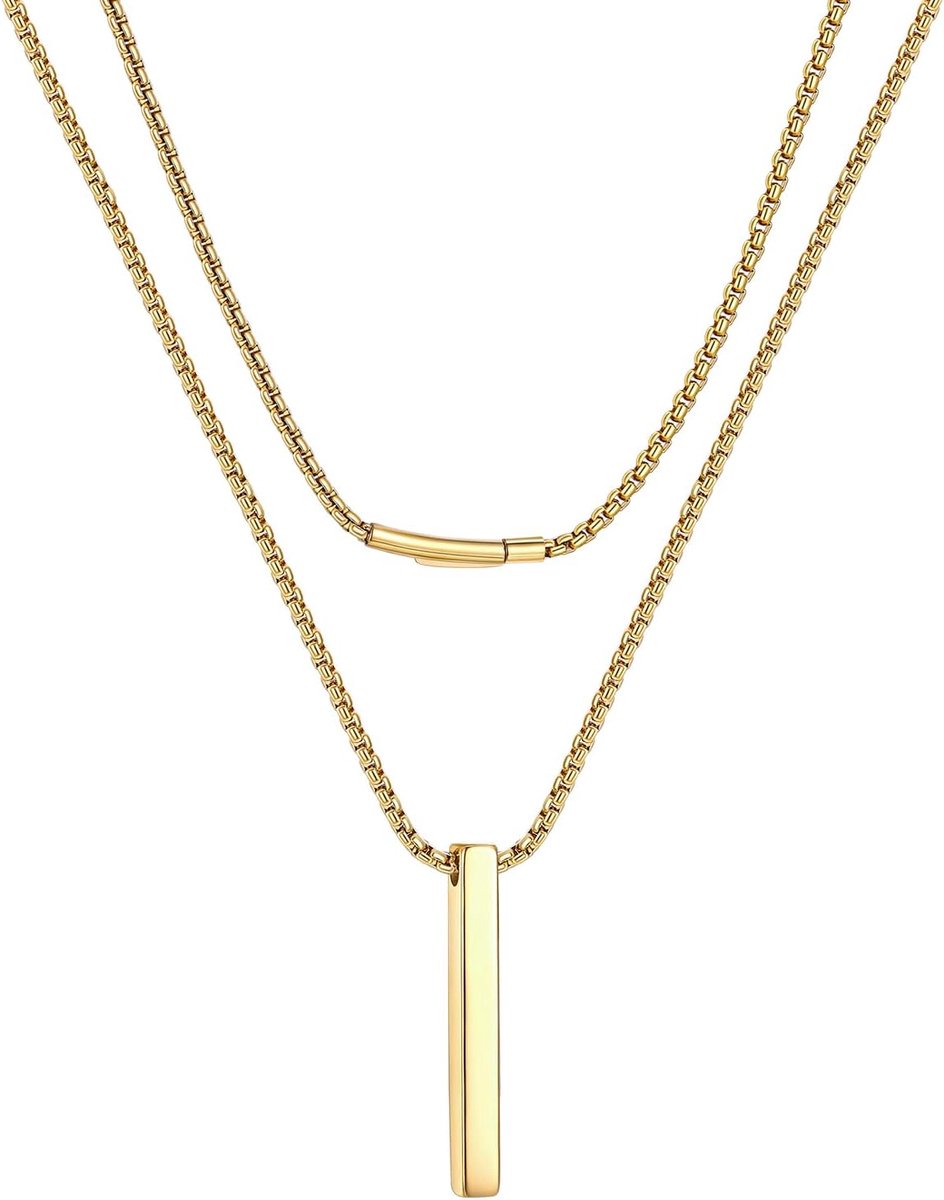 Ketting met staafje van roestvrij/goud/zwart voor mannen vrouwen | Hanger met brede/middelgrote/kleine staaf + Venetiaanse ketting van 41/46/51/55/61cm, minimalistische sieraden voor dagelijks