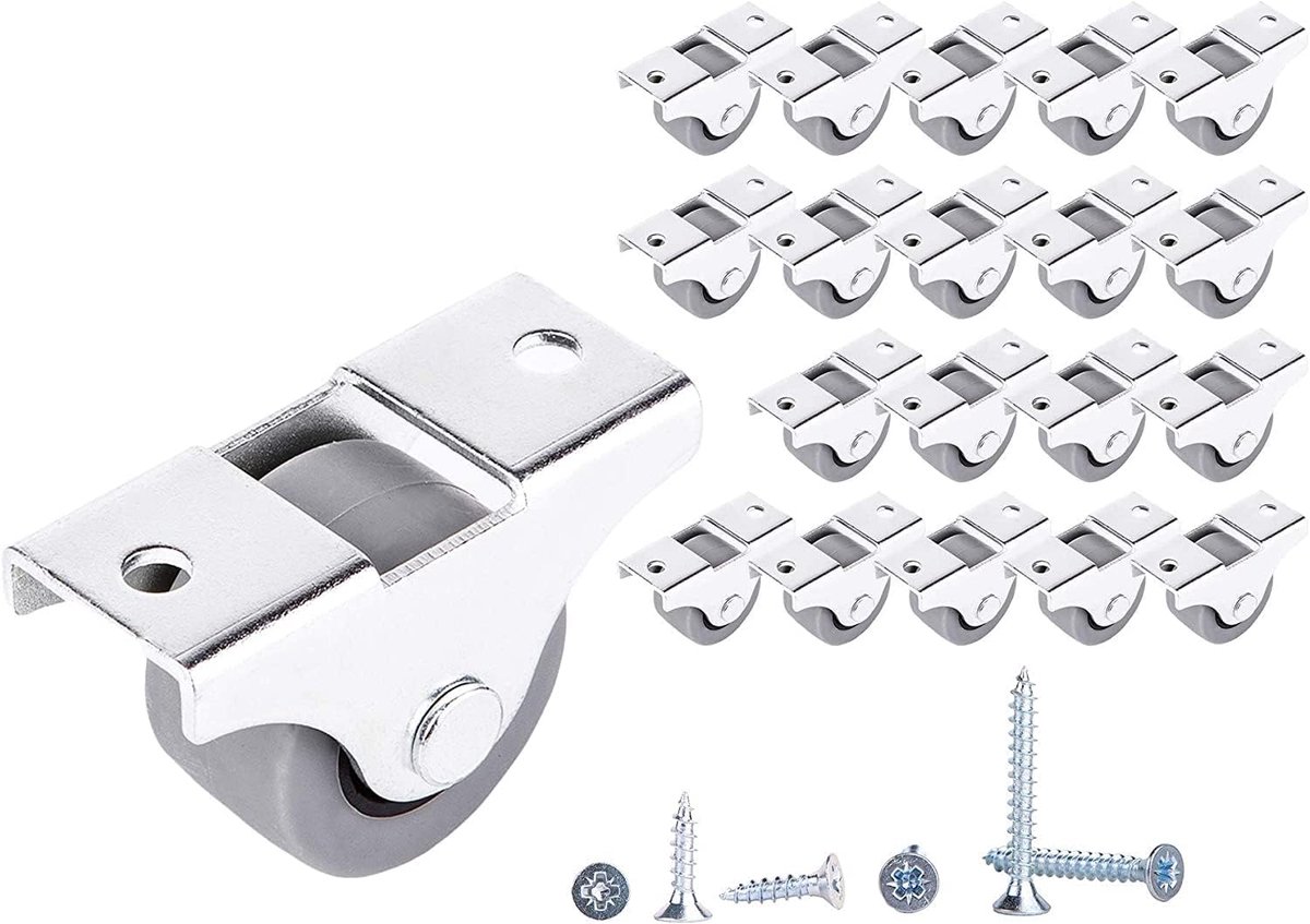 20 stuks rubberen wielen met metalen montageplaat met schroeven meubelset (20, Ø 25 mm/25 kg)