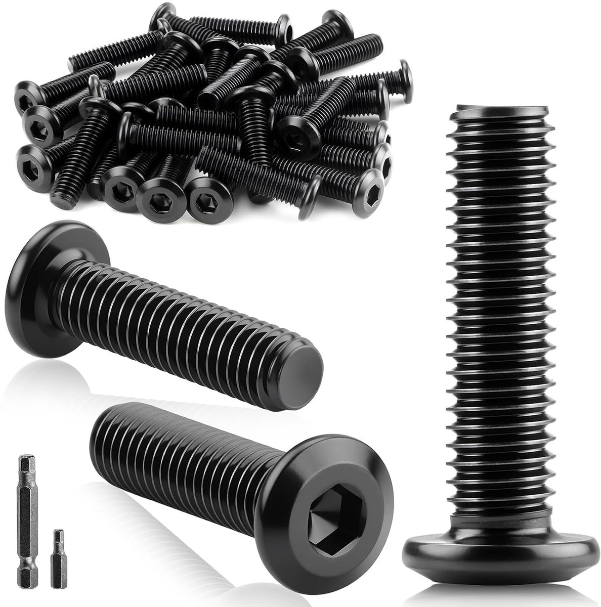 22 stuks M8 x 40 mm platte kopschroeven, M8 schroeven, zwart, lenskopschroeven, roestvrijstalen schroeven, A2 V2A, machineschroeven met schroevendraaier, bit voor montage, onderhoud, huishouden