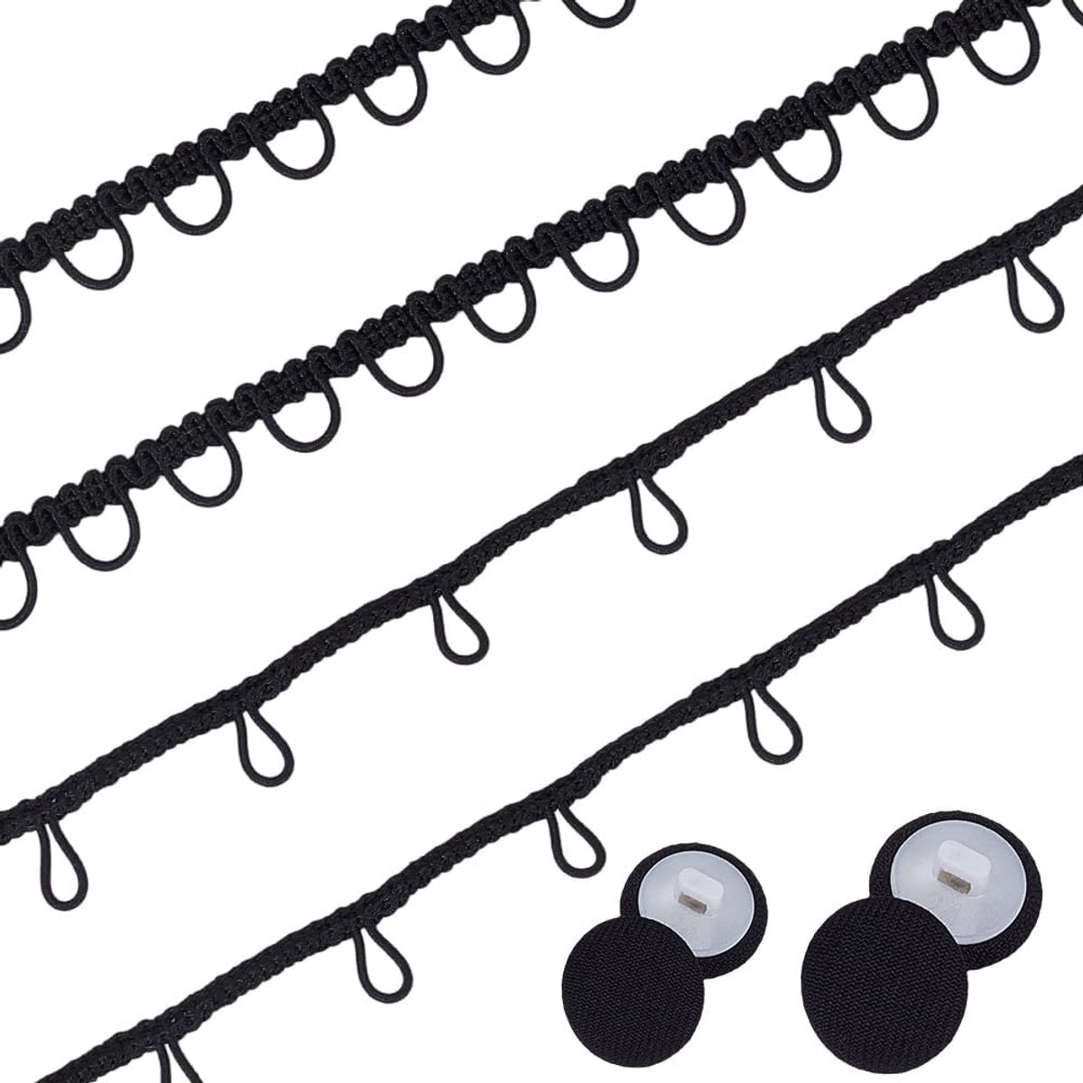 16.46M Zwart Nylon Gimp Vlecht Knooplussen Knoopsgat Kant Trim Bekleding Trimmimg Plastic Katoen Knopen Voor Naaien Maken Kostuum Bruiloft Bruids Home Decor Craft