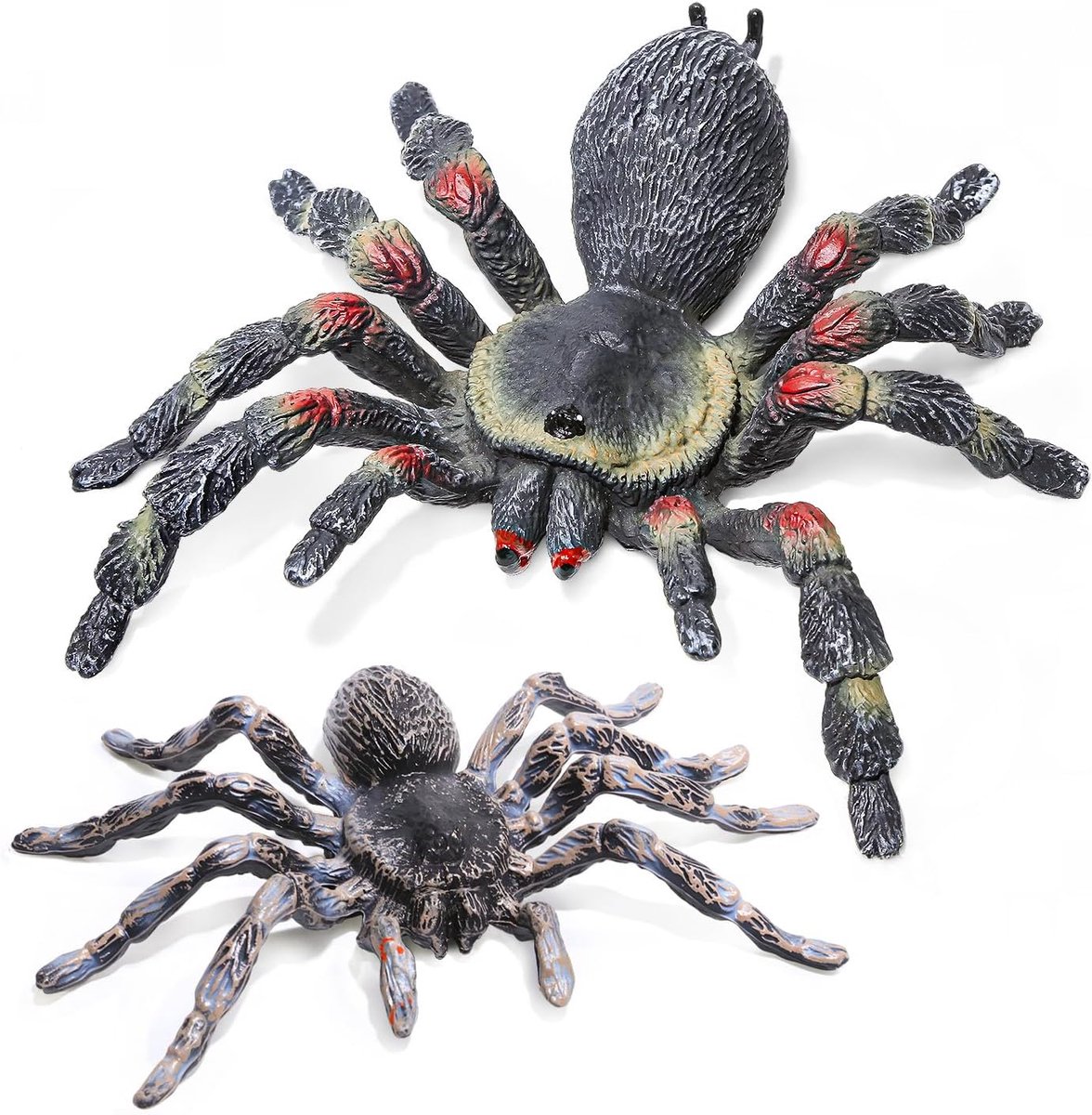 Realistische spinnendierfiguren, 2 stuks spinnenfiguren, insectenspeelgoed, spinnenactiefmodel, spinnenspeelgoedfiguren, Giant Whiteknee Tarantula spinnen-Halloween-strijk-rekwisieten (Spiders)