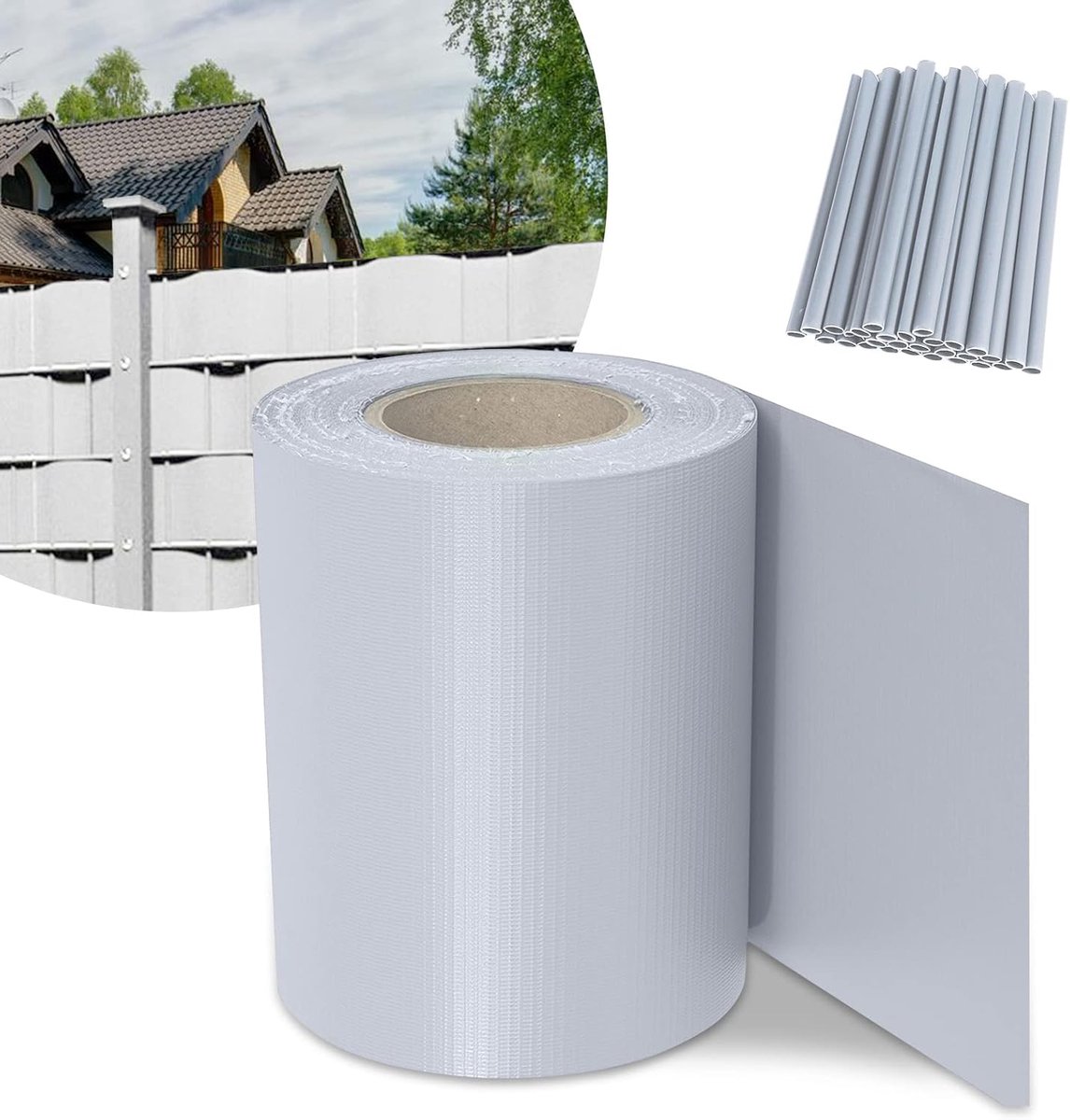 Stroken dubbelstaafmatten hek tuinhek inkijkbescherming 70 m x 19 cm incl. 60 bevestigingsclips, PVC zichtwerende folie voor dubbelstaafmattenhek, grijs