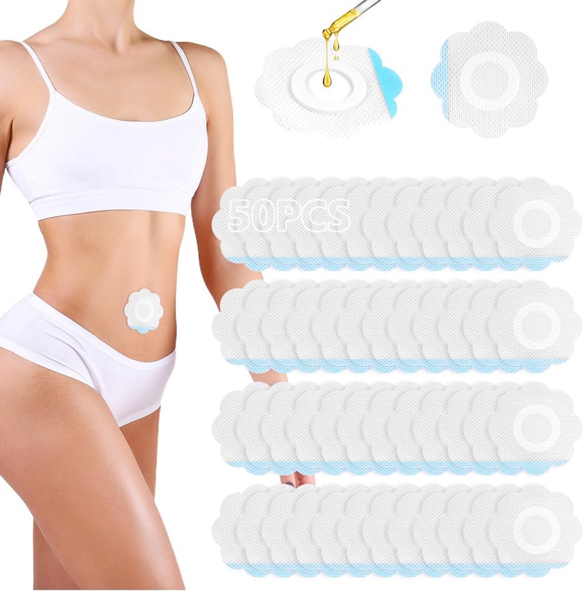 50 stuks ricinusolieverpakking wrap voor de navel, castoroliepakket, zelfklevende ricinusoliepads, spunlace, doek, zeer absorberend, ricinusolieverpakking, niet wassen (bevat geen olie)