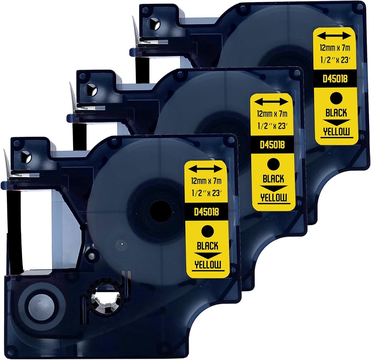 Label tape 12mm x 7m - zwart op geel - permanente hechting - ideaal voor Dymo labelmachines - SnelShoppen