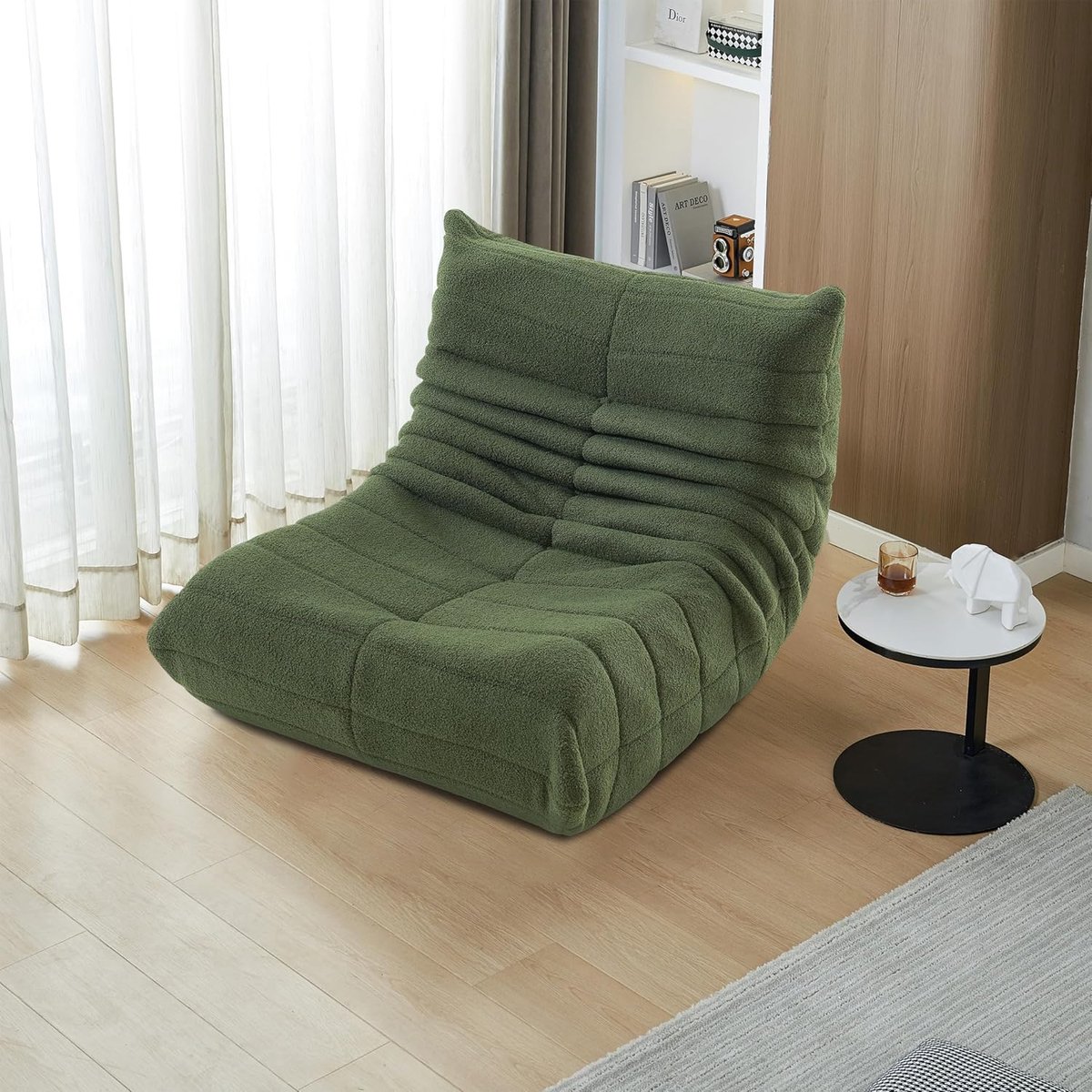 Zitzak stoel woonkamer voor volwassenen, zachte poef, zitpoef, lamswol, sofa, vloerstoel, comfortabele woonkamer, lounge, slaapkamer, kantoor, groen