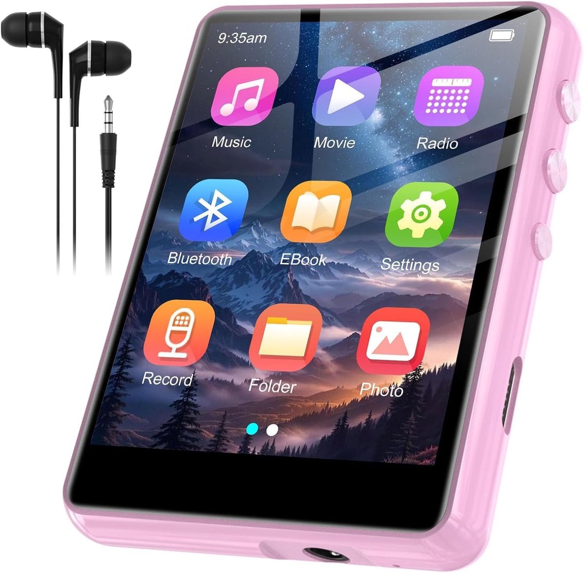 MP3-speler met Bluetooth 5.3-2,4-inch touchscreen, HiFi-geluid, geïntegreerde luidspreker, opnamefunctie, FM-radio, Uitbreidbaar tot 512 GB (Roze)