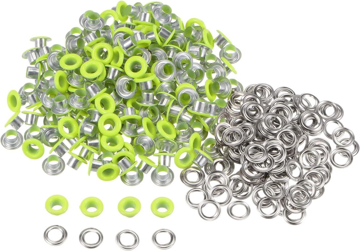 sourcing map Set van 200 spuitmonden, metalen ogen, 4 mm, 0,16 inch, tuit gereedschap voor schoenen, kleding, riemtas, doe-het-zelfproject, neongroen