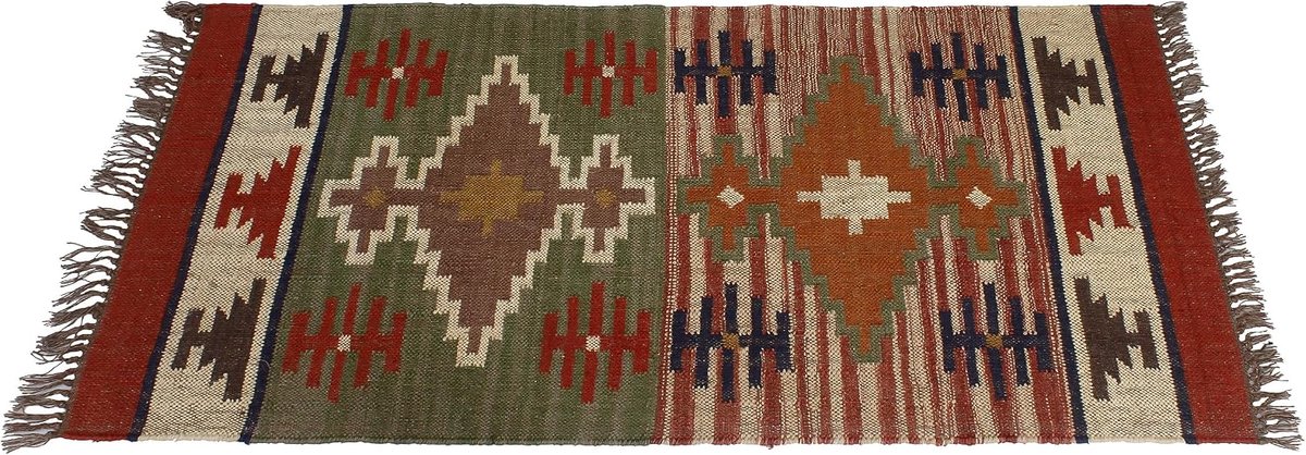 Jute loper 3 x 1.5 m - handgeweven - traditioneel kilim patroon - duurzaam en onderhoudsvriendelijk - SnelShoppen