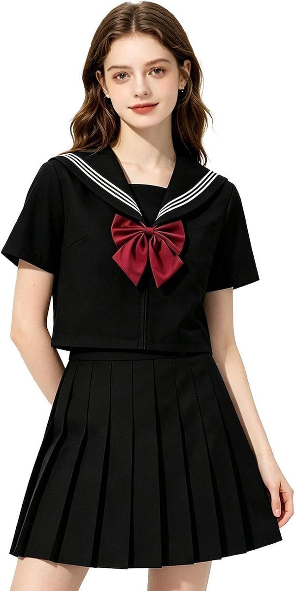 Schoolmeisjesuniform - geplooide rok met korte mouwen, Japans zeemanskostuum, voor podiumoptredens, cosplay, evenement, bijeenkomst, feest, kinderen, jeugd
