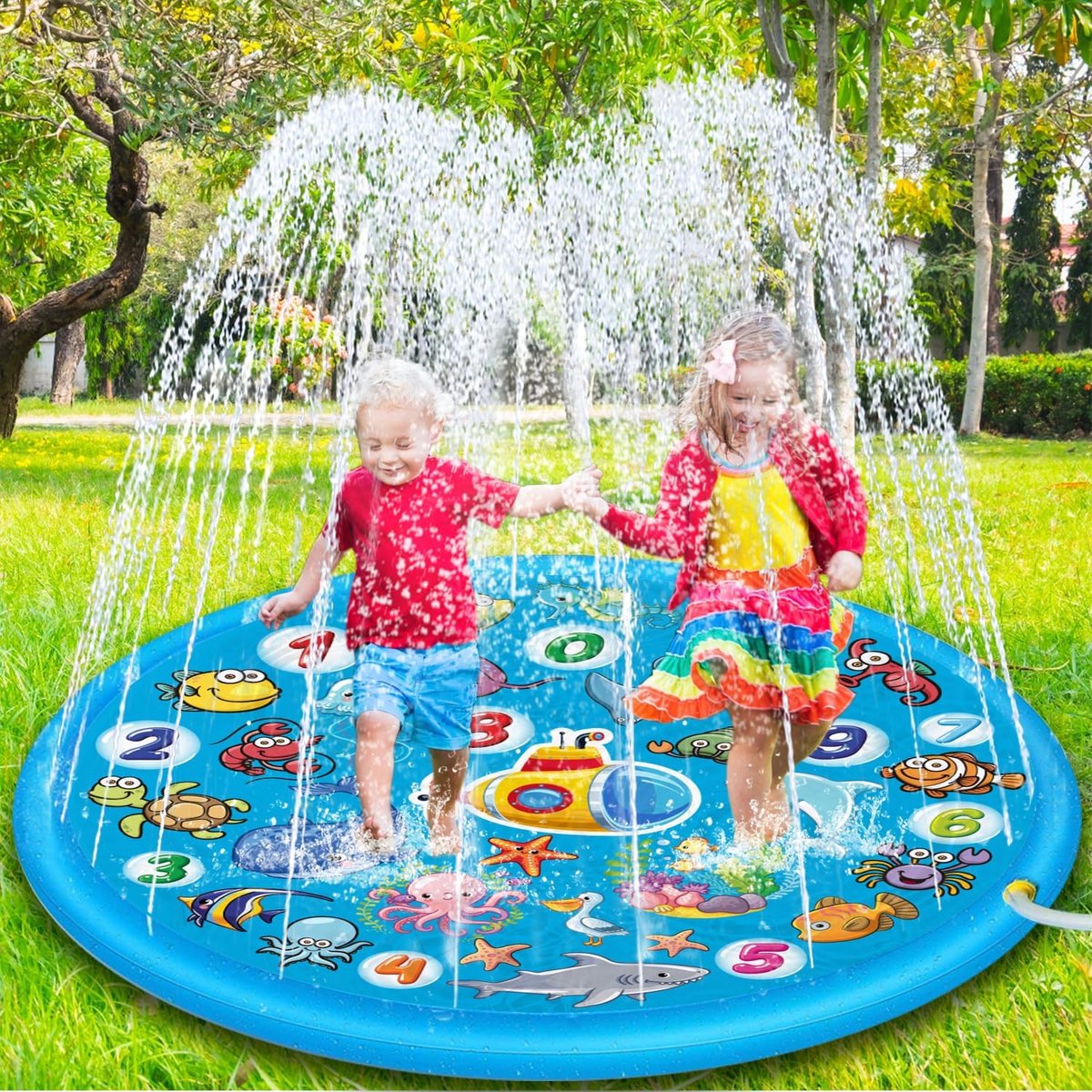 Waterspeelmat voor Kinderen, Verhoging van 170 CM | Antislip, Splash Pad, Spuit Het Zwembad Met Waterspel, Speelgoed voor in de Tuin, Sproeimat voor Kinderen