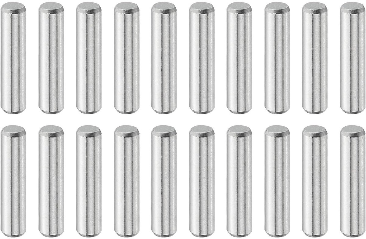 20 stuks 5 mm x 22 mm houten stiften, cilindrische pennen van 316L roestvrij staal, planksteun, staven, bevestiging van plankelementen, zilverkleurig, tint