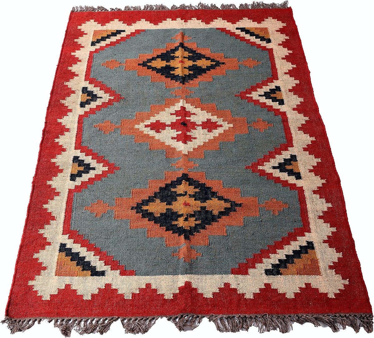 Wollen jute loper 4x6 - handgeweven tapijt - omkeerbaar - perfect voor woonkamer - SnelShoppen