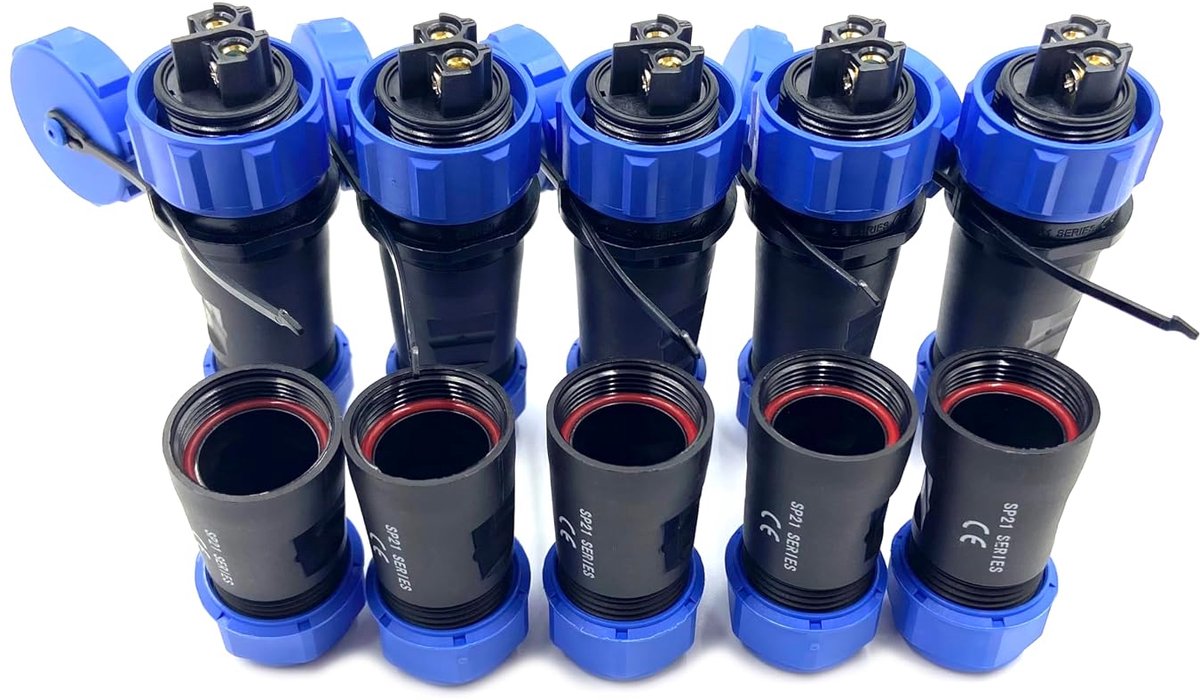 5 stuks aansluitstekker, luchtvaartstekker, SP21, 2-polig, IP68, 2-pins soldeervrije luchtvaartstekker, waterdichte luchtvaartstekker voor buitenlampen, gebruikt 500 V, 30 A (12 AWG kabel met