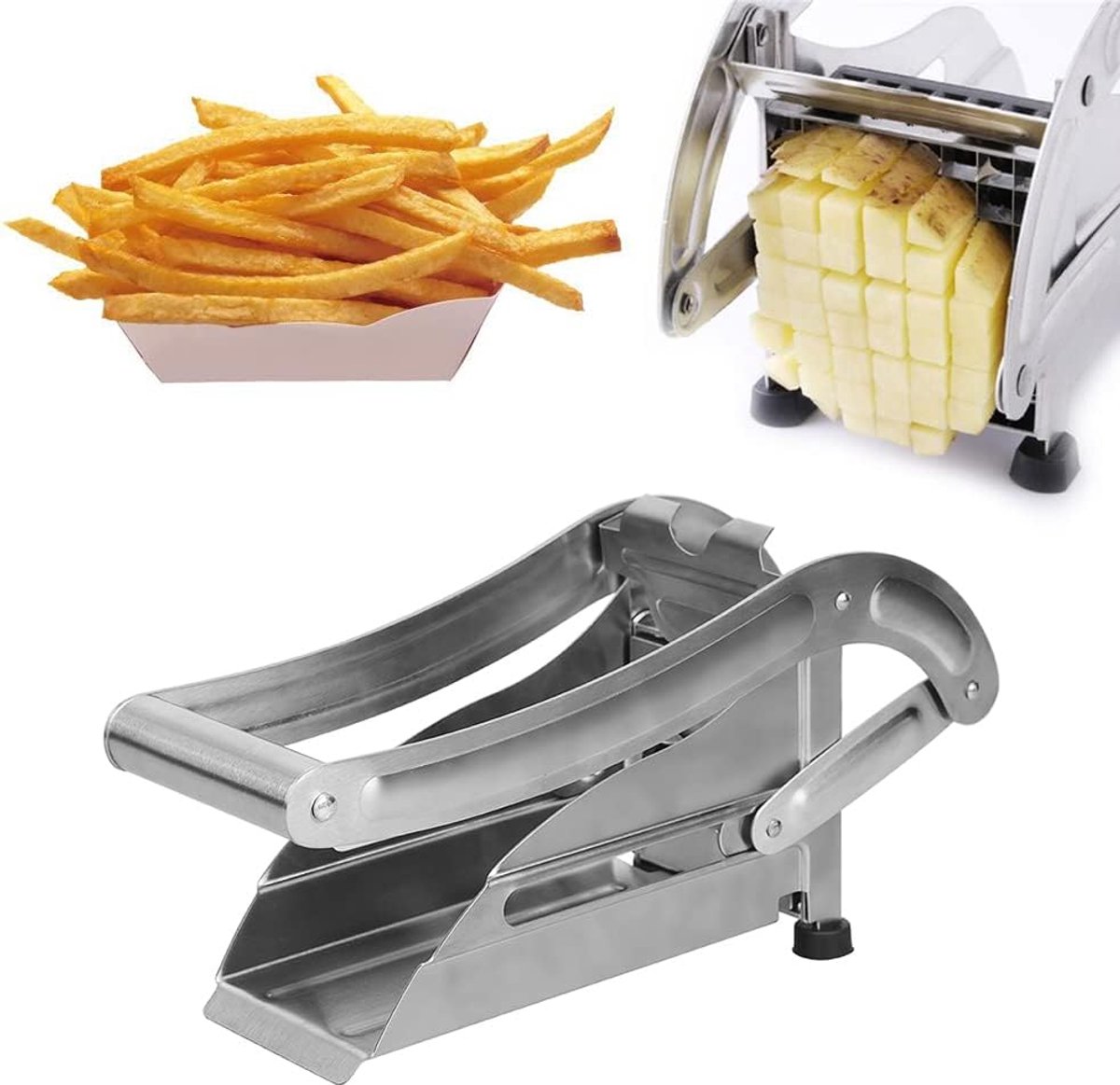 Professionele Aardappelsnijder, met messen van 12mm en 9mm, Fritessnijder van roestvrij staal, Groentesnijden, Handmatig Aardappelsnijder, Antislip Pommes Frites Snijder