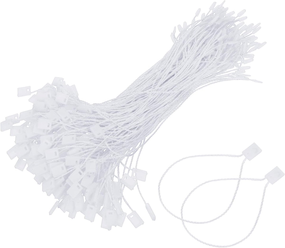 200 stuks polyester koord voor etiketten (170 mm/6,7 inch), klikhaken van kunststof, voor prijsbevestiging, ideaal voor etiketten, geschenken, bagage, kleding, wit