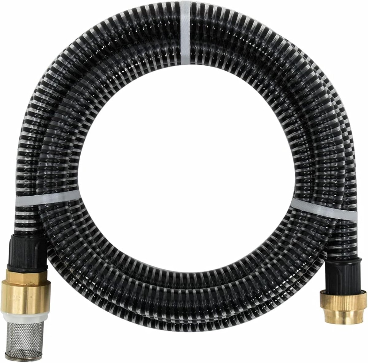 Zuigslang met messing aansluitingen, zuiggarnituur tuinslang pompslang aanzuigslang 5 m 25 mm zwart