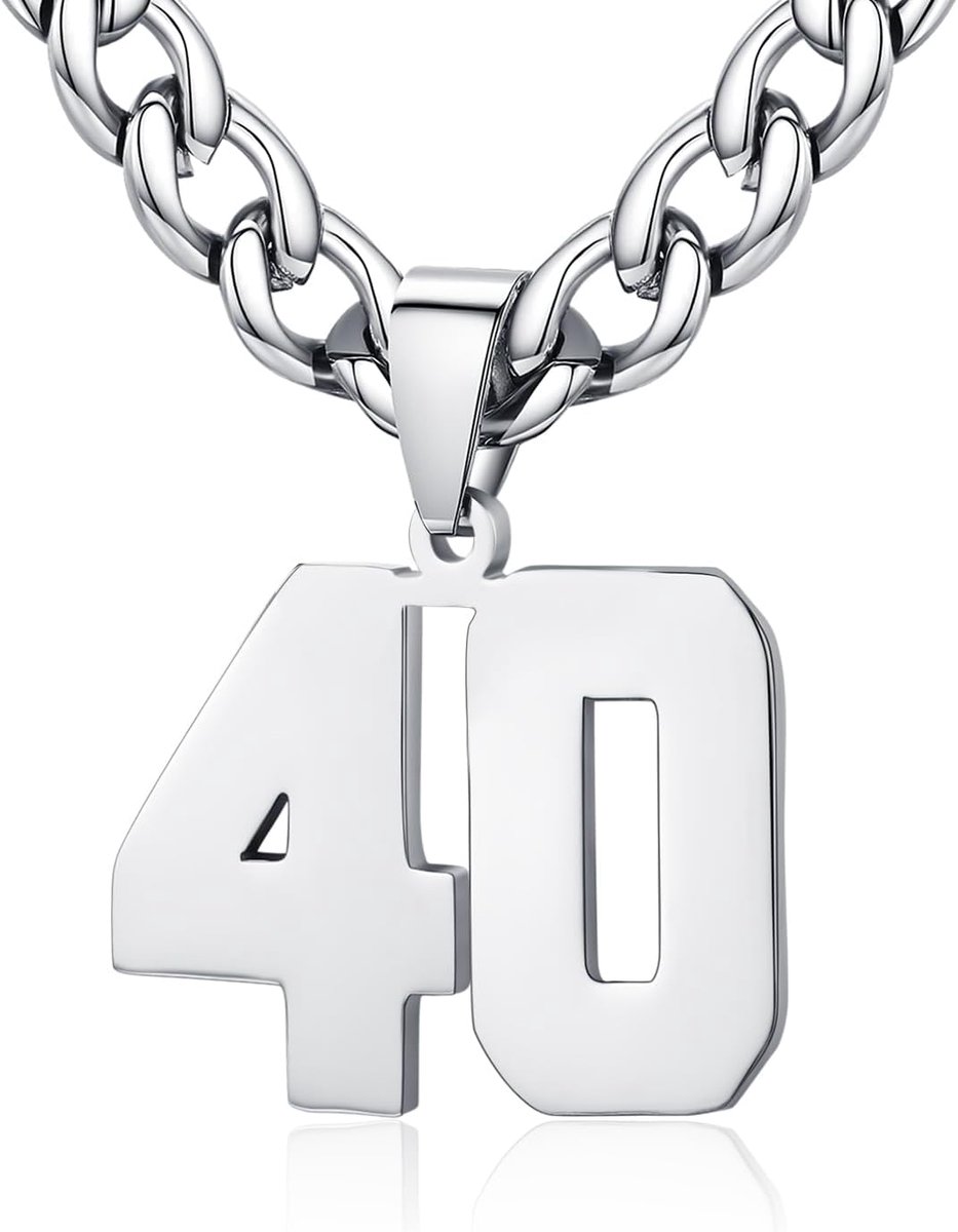 dames roestvrij staal 0-99 getal hanger geluksgetal jersey nummer sporter halsketting gepersonaliseerd met 6 mm brede pantserketting, Roestvrij staal