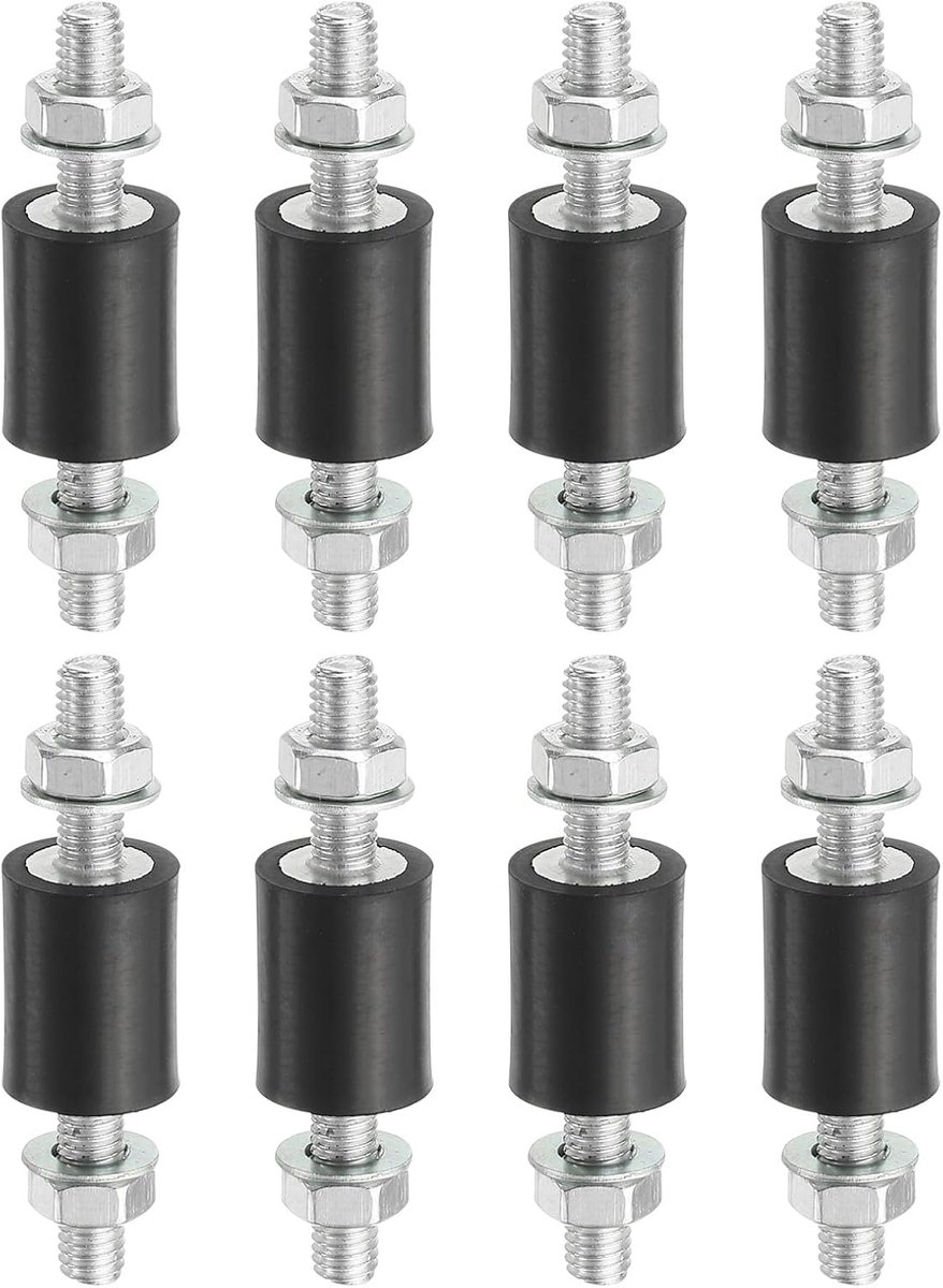 20x15mm rubberen noppen schokdemper, 8 stuks M6 rubberen isolatormontages cilindrische anti-vibratie isolatormontages met moeren voor garagemotoren, luchtcompressoren, motoren (VV-type)