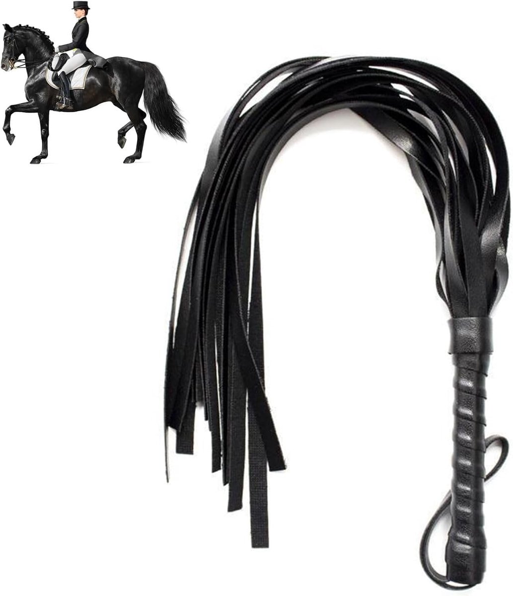 Paardrijzweep 45 cm - Zwart Leer - Ergonomische Handgreep - Ideaal voor Training en Springen - SnelShoppen