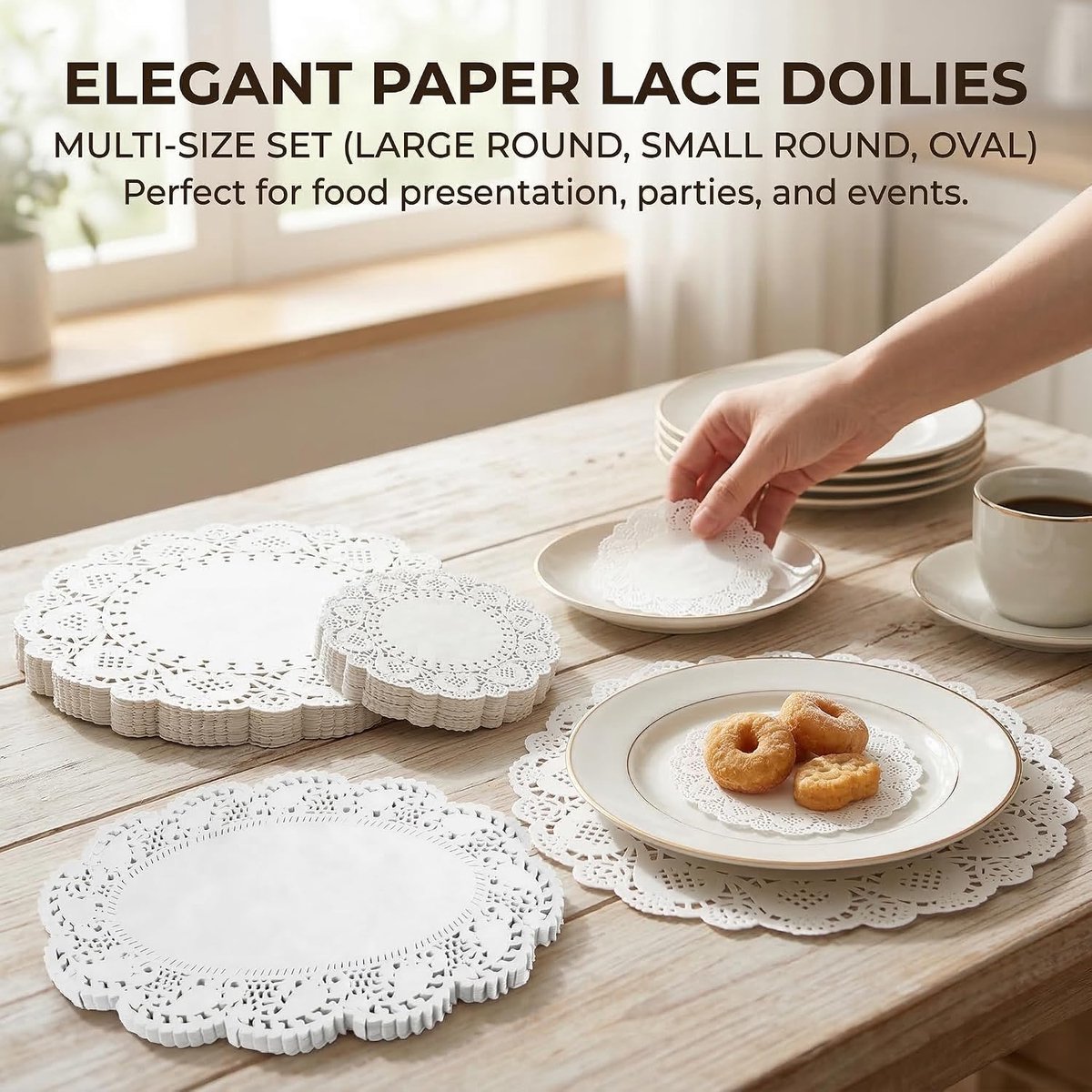 Papieren placemats 100-stuks - 50 rond 14 cm, 50 ovaal 19x25,5 cm - met kantontwerp - ideaal voor desserts - SnelShoppen