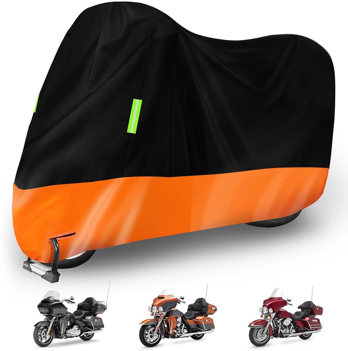 Casalora Scooterhoes - Motorhoes - Waterdichte motorhoes - Regen- en stofdichte motorbeschermhoes - UV-bescherming - Sneeuwbescherming - Met reflecterende strips - 220*95*110cm -Geschikt voor Binnen en Buiten - Zwart& oranje kleur