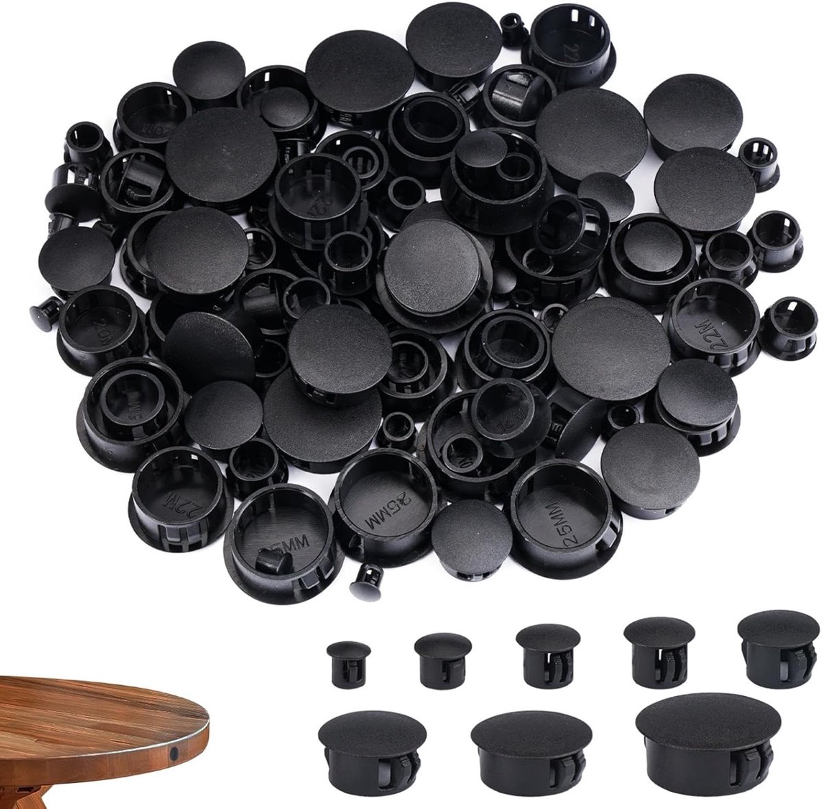 Afdekkappen voor boorgaten 6/8/10/12/16/20/22/25 mm - plastic blindstoppen - zwart - perfect voor meubels - SnelShoppen