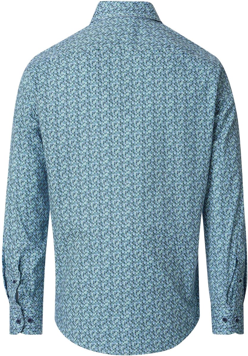 CASA MODA Sport casual fit overhemd - popeline - blauw met groen dessin