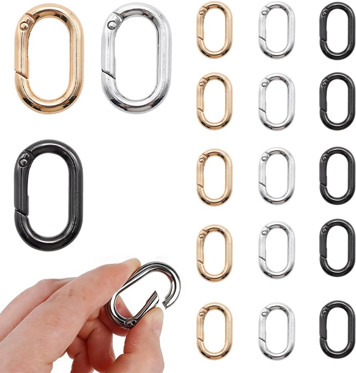 Carabiner haken set van 18 - kleine metalen karabinerhaken - stevige zinklegering - SnelShoppen