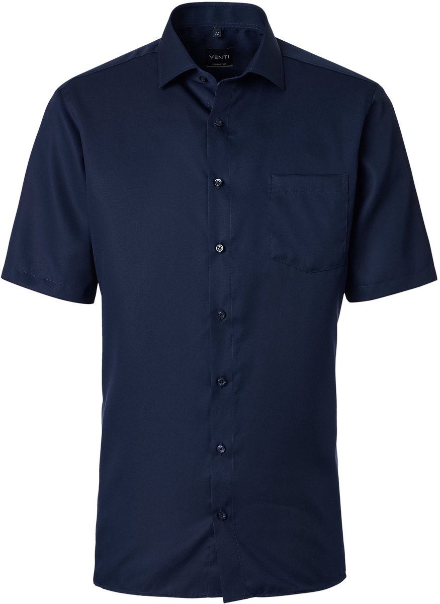 VENTI modern fit overhemd - korte mouw - twill - donkerblauw - Strijkvrij - Boordmaat: 42 (EU maat: L)